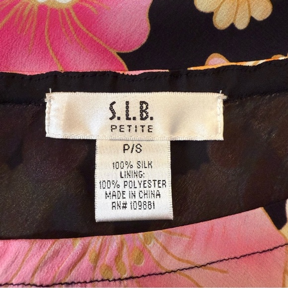 S.L.B. Y2K Floral Women's Skirt - Black, Pink, Orange 100% silk Size Small - Picture 9 of 12